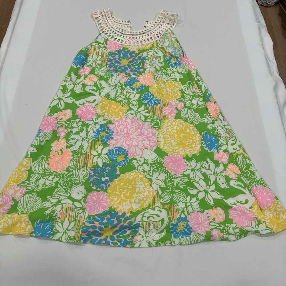 Lilly Pulitzer Women's Small Green Floral Flamingo Soutache A-Line Shift‎ Dress